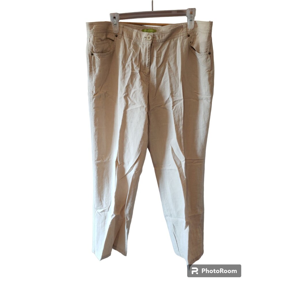 Sigrid Olsen POET Pants Linen Tan Beige 5 pocket Jeans Style Size 16 Mid Rise